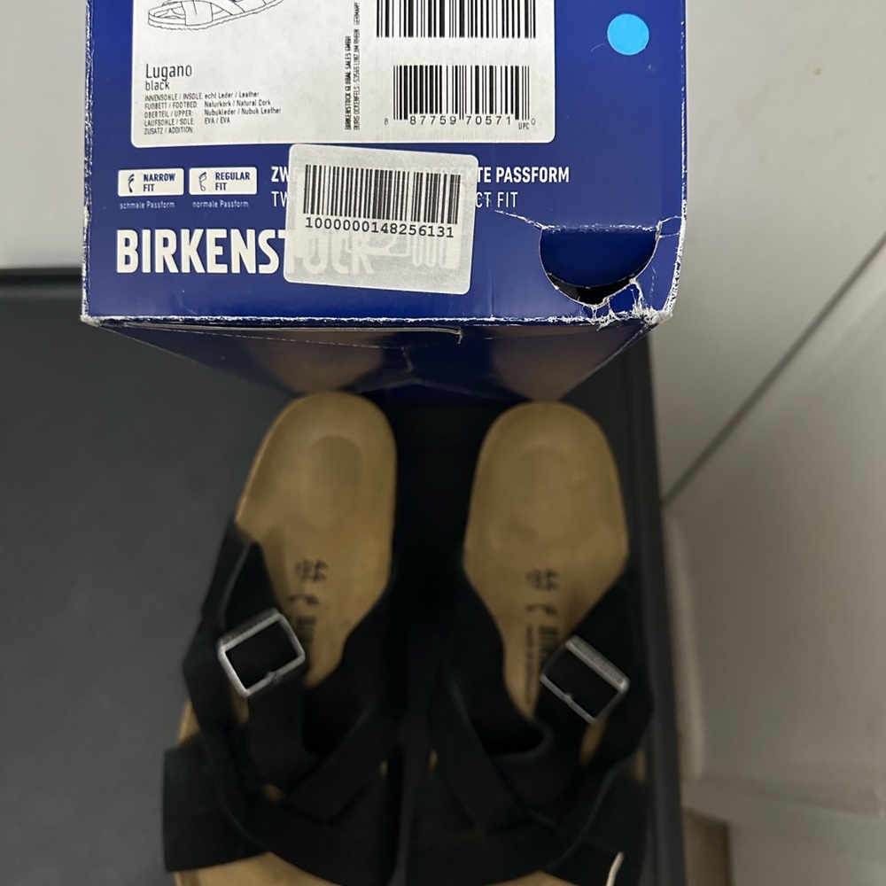 Birkenstock Lugano Black Suede Buckle Sandals